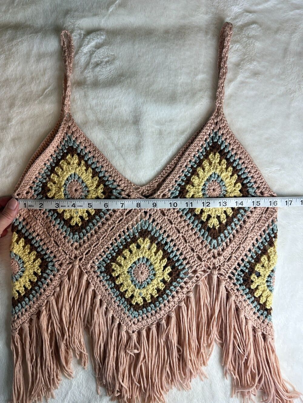 NWT Rock & Roll Denim womens large crochet fringe tank boho western festival top - Picture 3 of 5